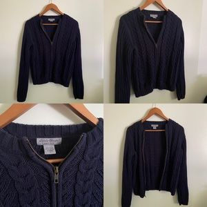 Eddie Bauer cable knit navy cardigan